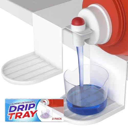 Soporte para Detergente de Lavandería IMPRESA y Captador de Goteo - Paquete de 2, Plástico Blanco - Se Desliza Bajo la Tina para Prevención de - imagen 1