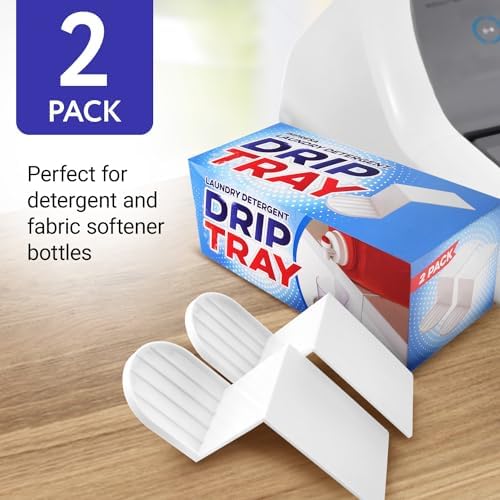 Soporte para Detergente de Lavandería IMPRESA y Captador de Goteo - Paquete de 2, Plástico Blanco - Se Desliza Bajo la Tina para Prevención de - imagen 3