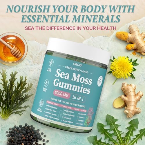 Gomitas de Musgo Marino 16 en 1 - Ashwagandha, Aceite de Semilla Negra, Algas Marinas, Cúrcuma, Vitamina C y D3, con Raíz de Manuka, Bardana, Diente - imagen 6