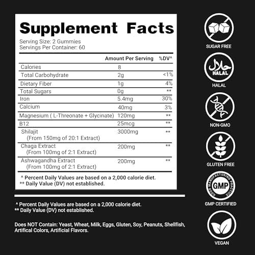 Gomitas Shilajit para Hombres 3000mg – 120 Gomitas Doradas Sin Azúcar con Ácido Fúlvico – Energía Natural, Vitalidad y Soporte de Resistencia - imagen 7