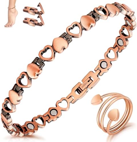Tobillera de Cobre para Mujeres con Anillo Magnético y Drenaje Linfático, 3500 Gauss, Joyería de Cobre Sólido 100% con Herramienta de Ajuste (Diseño - imagen 1