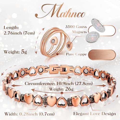 Tobillera de Cobre para Mujeres con Anillo Magnético y Drenaje Linfático, 3500 Gauss, Joyería de Cobre Sólido 100% con Herramienta de Ajuste (Diseño - imagen 3