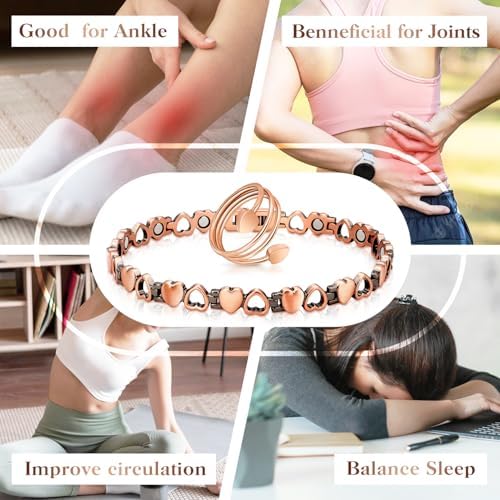 Tobillera de Cobre para Mujeres con Anillo Magnético y Drenaje Linfático, 3500 Gauss, Joyería de Cobre Sólido 100% con Herramienta de Ajuste (Diseño - imagen 5