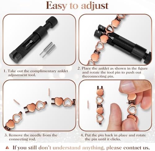 Tobillera de Cobre para Mujeres con Anillo Magnético y Drenaje Linfático, 3500 Gauss, Joyería de Cobre Sólido 100% con Herramienta de Ajuste (Diseño - imagen 6