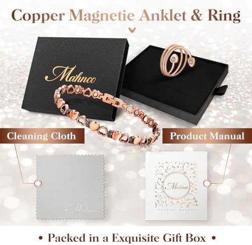 Tobillera de Cobre para Mujeres con Anillo Magnético y Drenaje Linfático, 3500 Gauss, Joyería de Cobre Sólido 100% con Herramienta de Ajuste (Diseño - imagen 7
