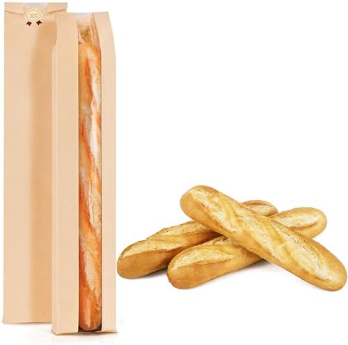 Paquete de 50 Bolsas para Baguette de Papel Kraft Reutilizables con Etiquetas, Bolsas Largas para Pan de Masa Madre con Ventana Transparente - imagen 1