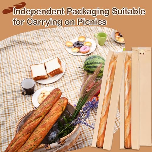 Paquete de 50 Bolsas para Baguette de Papel Kraft Reutilizables con Etiquetas, Bolsas Largas para Pan de Masa Madre con Ventana Transparente - imagen 4