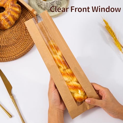 Paquete de 50 Bolsas para Baguette de Papel Kraft Reutilizables con Etiquetas, Bolsas Largas para Pan de Masa Madre con Ventana Transparente - imagen 6