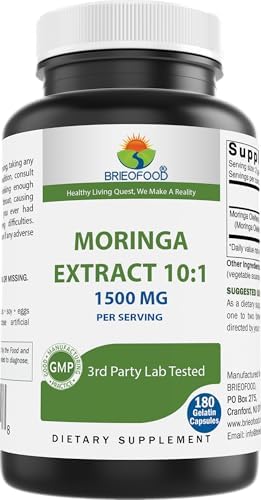Extracto de Moringa Oleifera Brieofood 10:1 1500 mg - 180 Cápsulas - Suplemento Sin OGM y Sin Gluten - Superalimento de Hoja de Moringa - imagen 1