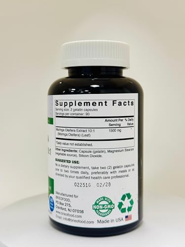 Extracto de Moringa Oleifera Brieofood 10:1 1500 mg - 180 Cápsulas - Suplemento Sin OGM y Sin Gluten - Superalimento de Hoja de Moringa - imagen 5