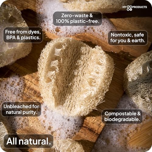 Esponjas de LufaGO (Paquete de 10) - 100% Biodegradables, Compostables y Sin Plástico, Estropajos No Rascantes para Cocina, Platos y Baño (Cero - imagen 2