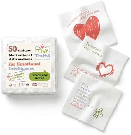 Notas de Almuerzo Tiny Truths para Niños - 50 Afirmaciones Motivacionales para la Inteligencia Emocional en Servilletas de Papel Suave de 3 Capas - imagen 1