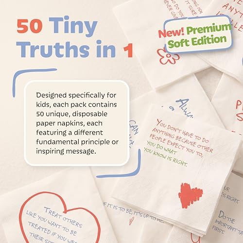 Notas de Almuerzo Tiny Truths para Niños - 50 Afirmaciones Motivacionales para la Inteligencia Emocional en Servilletas de Papel Suave de 3 Capas - imagen 2