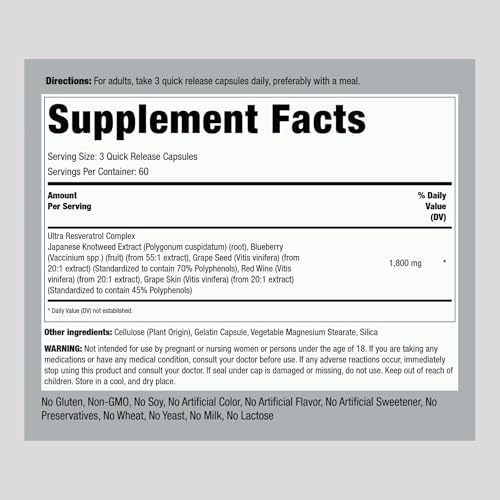 Complejo de Resveratrol Piping Rock | 180 Cápsulas | Extracto de Semilla de Uva | Suplemento No Transgénico y Libre de Gluten - imagen 2
