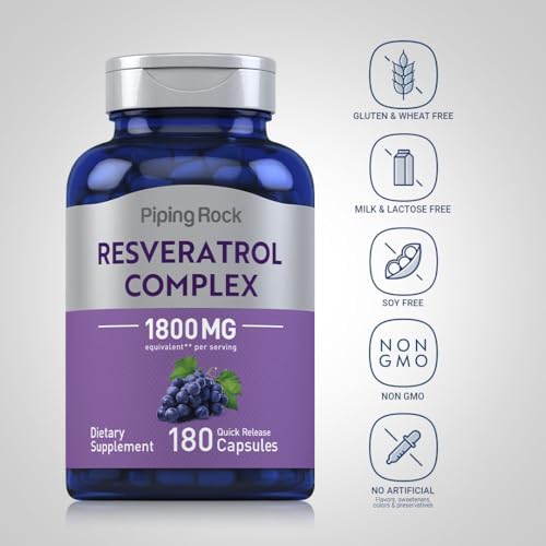 Complejo de Resveratrol Piping Rock | 180 Cápsulas | Extracto de Semilla de Uva | Suplemento No Transgénico y Libre de Gluten - imagen 3