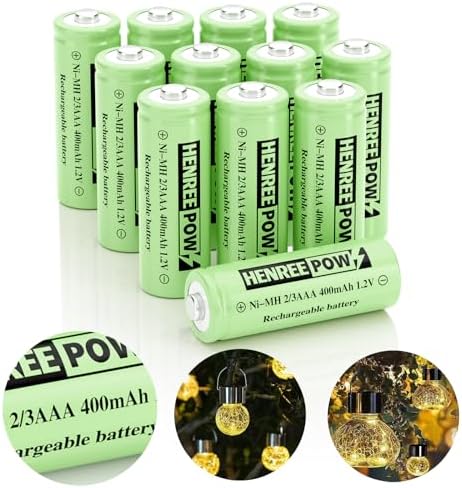 Baterías Recargables Henreepow Ni-MH 2/3AAA 1.2V 400mAh, Baja Autodescarga, Larga Duración, para Luces Solares, Paquete de 12 (No son AAA) - imagen 1