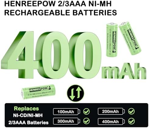 Baterías Recargables Henreepow Ni-MH 2/3AAA 1.2V 400mAh, Baja Autodescarga, Larga Duración, para Luces Solares, Paquete de 12 (No son AAA) - imagen 2