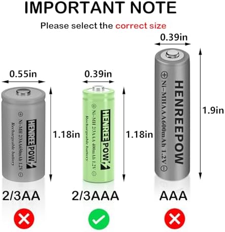Baterías Recargables Henreepow Ni-MH 2/3AAA 1.2V 400mAh, Baja Autodescarga, Larga Duración, para Luces Solares, Paquete de 12 (No son AAA) - imagen 3