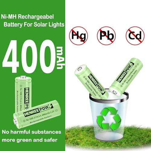Baterías Recargables Henreepow Ni-MH 2/3AAA 1.2V 400mAh, Baja Autodescarga, Larga Duración, para Luces Solares, Paquete de 12 (No son AAA) - imagen 5
