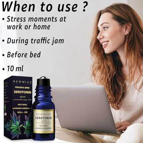 Roll-On de Aceites Esenciales Calmantes Anti Estrés con Lavanda, Bergamota y Albahaca Sagrada - Regalos de Alivio para Mujeres, Perfecto para - imagen 2