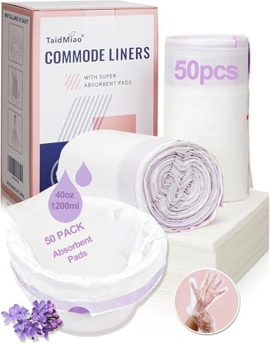 50 Forros Desechables para Comoda de Noche con Almohadillas Absorbentes - Set de 50 Bolsas, 50 Almohadillas y 100 Guantes, Aroma a Lavanda, Ajuste - imagen 1