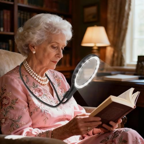 Lupa de Cuello Manos Libres con Luz para Personas Mayores – Lente Recargable de 5X/10X de 5.3 para Lectura, Costura y Manualidades - imagen 1