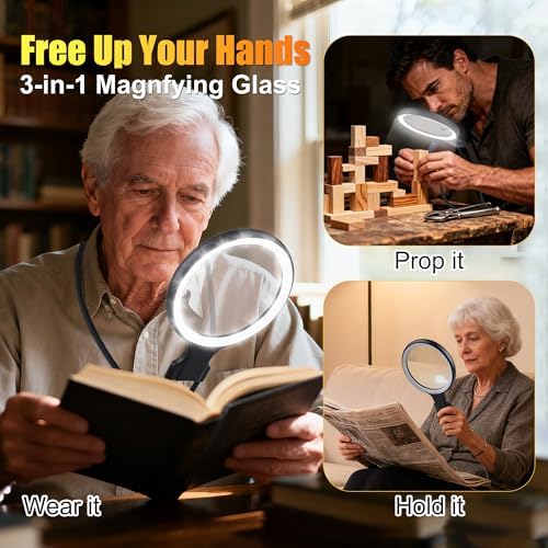Lupa de Cuello Manos Libres con Luz para Personas Mayores – Lente Recargable de 5X/10X de 5.3 para Lectura, Costura y Manualidades - imagen 2