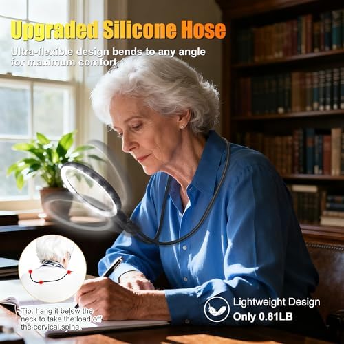 Lupa de Cuello Manos Libres con Luz para Personas Mayores – Lente Recargable de 5X/10X de 5.3 para Lectura, Costura y Manualidades - imagen 3