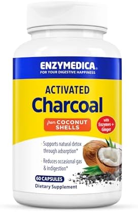 Carbón Activado Enzymedica de Cáscaras de Coco - Pastillas Veganas para Hombres y Mujeres, Ayuda a Reducir Gases, Inflamación e Indigestión, 60 - imagen 1