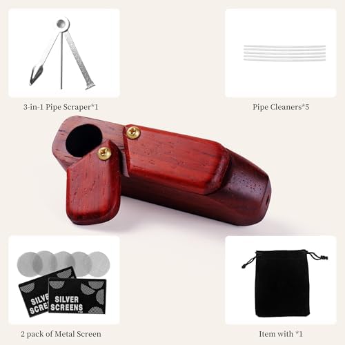 Pipa de Tabaco Clásica ANCKSNM Roja, Hecha a Mano de Madera de Rosa, con Bolsa de Regalo Negra y Accesorios - imagen 5