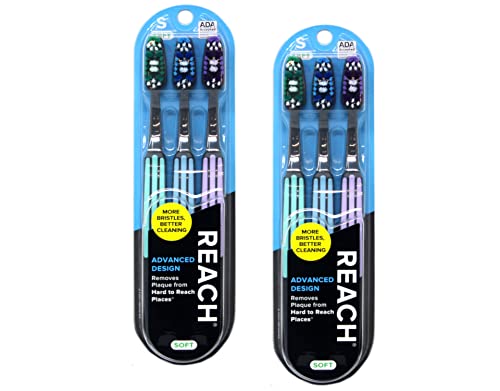 Cepillos de Dientes Suaves Reach Advanced Design, Colores Variados, Paquete de 3 (2 Paquetes) Total de 6 Cepillos - imagen 1