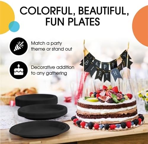 Platos de Plástico Desechables Negros de 9 para Fiesta - 50 Piezas, Set de Vajilla Resistente de 350 GSM - imagen 5