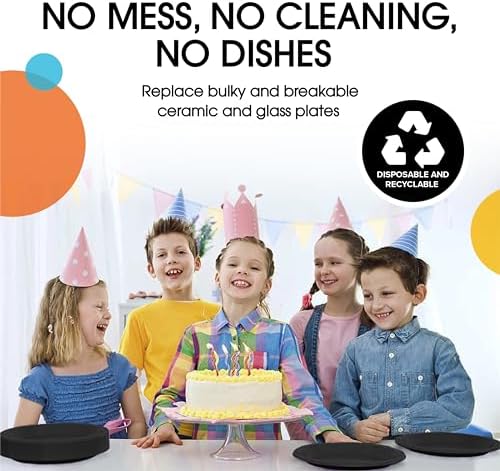 Platos de Plástico Desechables Negros de 9 para Fiesta - 50 Piezas, Set de Vajilla Resistente de 350 GSM - imagen 6