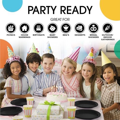 Platos de Plástico Desechables Negros de 9 para Fiesta - 50 Piezas, Set de Vajilla Resistente de 350 GSM - imagen 7