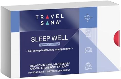 TRAVELSANA Suplemento Natural para Dormir y Apoyo contra el Jet Lag | Extracto de Raíz de Valeriana, Melatonina 5 mg y Magnesio | 30 Cápsulas Veganas - imagen 1