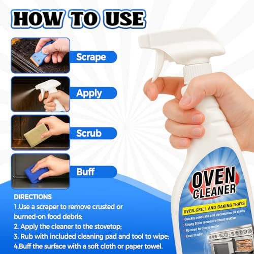 Kit de Limpiador para Estufas y Hornos Erigathe, Incluye Herramienta de Limpieza, Cuchilla, Raspador y 1 Almohadilla para Manchas Difíciles - Uso en - imagen 3
