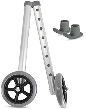 Kit de Reemplazo Universal Healthline para Andadores de 1” – Ruedas de 5” con Patines Traseros – Incluye 2 Ruedas Fijas y 2 Patines – Rodaje Suave en - imagen 1