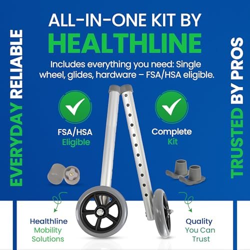 Kit de Reemplazo Universal Healthline para Andadores de 1” – Ruedas de 5” con Patines Traseros – Incluye 2 Ruedas Fijas y 2 Patines – Rodaje Suave en - imagen 2