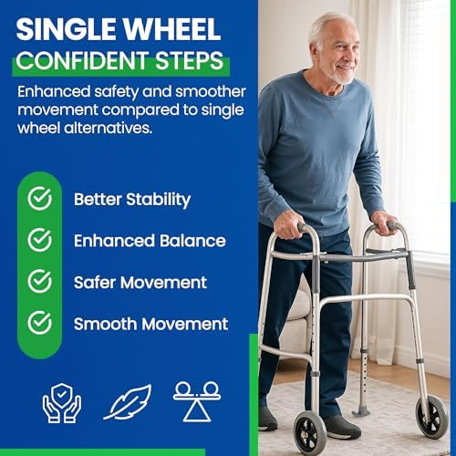 Kit de Reemplazo Universal Healthline para Andadores de 1” – Ruedas de 5” con Patines Traseros – Incluye 2 Ruedas Fijas y 2 Patines – Rodaje Suave en - imagen 7