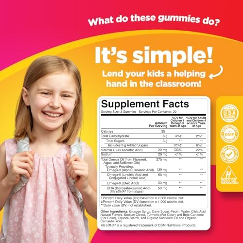 Gomitas Omega y DHA para Niños - Ácidos Grasos Omega 3 6 9 con Vitamina C para la Visión - DHA Nutricional para un Sistema Nervioso Saludable - Sin - imagen 3