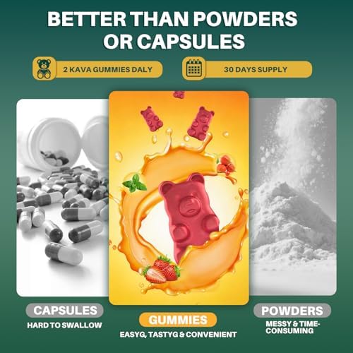 Gomitas Kava Kava para Calma, Relajación y Sueño Natural - Suplemento de Extracto de Raíz de Kava con Ashwagandha, Magnesio y Vitamina B6, Sin - imagen 5