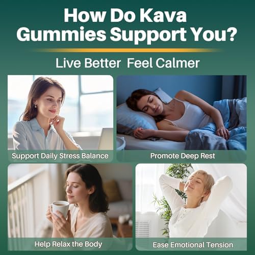 Gomitas Kava Kava para Calma, Relajación y Sueño Natural - Suplemento de Extracto de Raíz de Kava con Ashwagandha, Magnesio y Vitamina B6, Sin - imagen 6