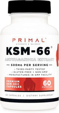 Complejo de Ashwagandha KSM-66 de Primal (60 Cápsulas / 60 Porciones, 600 mg Por Porción) - Con Extracto de Pimienta Negra, Libre de Gluten, No - imagen 1