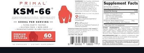 Complejo de Ashwagandha KSM-66 de Primal (60 Cápsulas / 60 Porciones, 600 mg Por Porción) - Con Extracto de Pimienta Negra, Libre de Gluten, No - imagen 5
