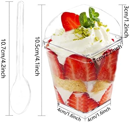 Vasos de Postre Wiaregom de 50 Piezas de 5 Oz con Tapa y Cucharas, Vasos Plásticos Cuadrados Transparentes para Mousse, Helado y Aperitivos - imagen 2