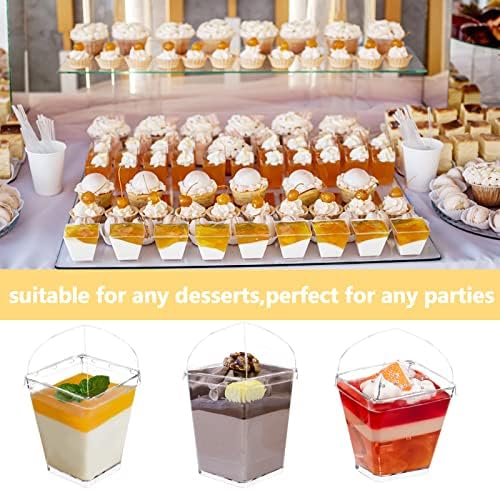 Vasos de Postre Wiaregom de 50 Piezas de 5 Oz con Tapa y Cucharas, Vasos Plásticos Cuadrados Transparentes para Mousse, Helado y Aperitivos - imagen 4