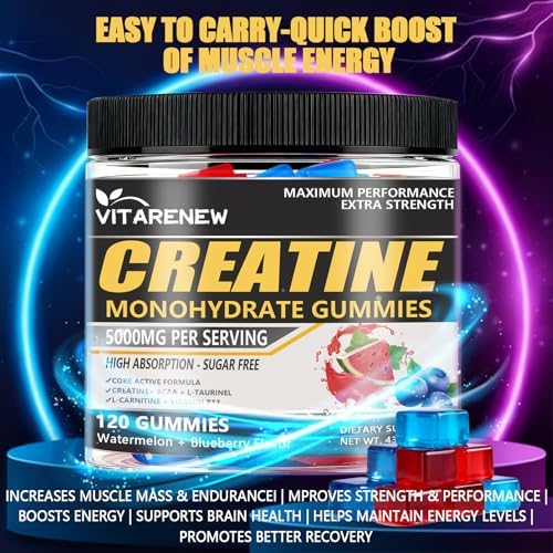 Gomitas de Creatina VITARENEW 120 piezas - Sabor Sandía y Arándano, 5000mg Creatina Monohidratada con BCAA, L-Taurina y Electrolitos para Crecimiento - imagen 2