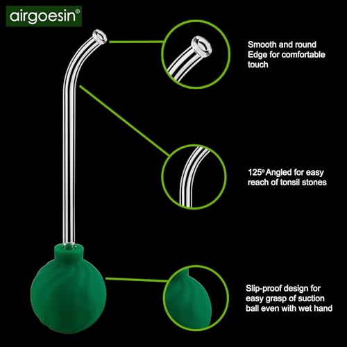 Kit de Remoción de Piedras en las Amígdalas Airgoesin 3 en 1, Aspirador de Piedras, Pica de Acero Inoxidable de 18 cm y Jeringa de Irrigación Curva - imagen 2