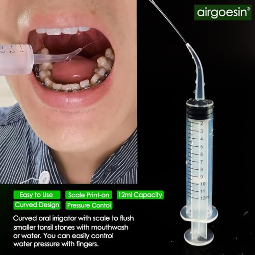 Kit de Remoción de Piedras en las Amígdalas Airgoesin 3 en 1, Aspirador de Piedras, Pica de Acero Inoxidable de 18 cm y Jeringa de Irrigación Curva - imagen 4