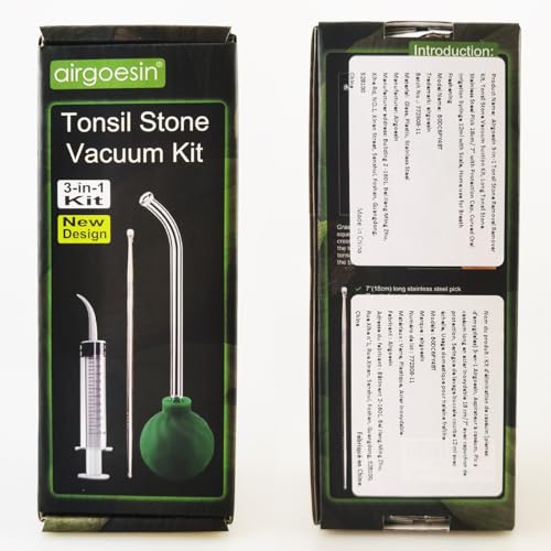 Kit de Remoción de Piedras en las Amígdalas Airgoesin 3 en 1, Aspirador de Piedras, Pica de Acero Inoxidable de 18 cm y Jeringa de Irrigación Curva - imagen 7